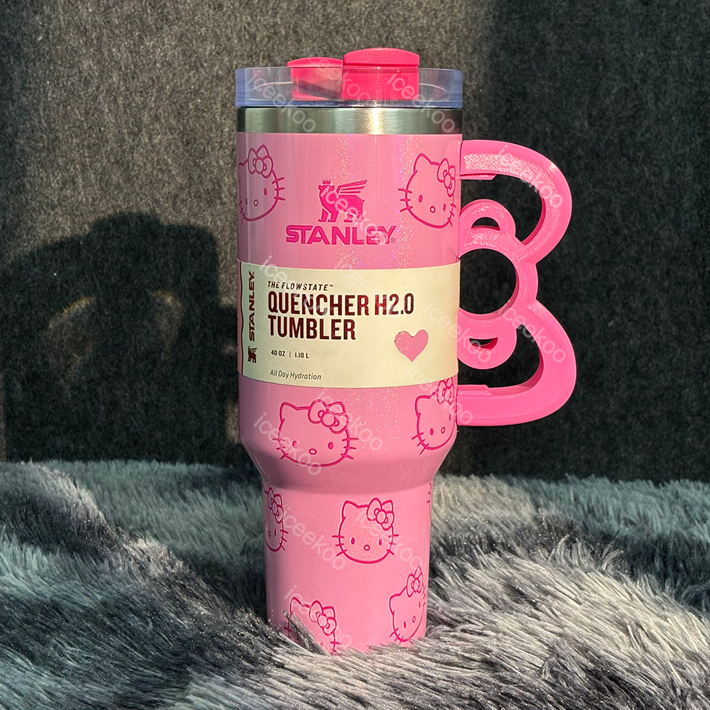 40oz Pink Bow-shaped handle Kitty Tumbler