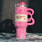 40oz Pink Bow-shaped handle Kitty Tumbler