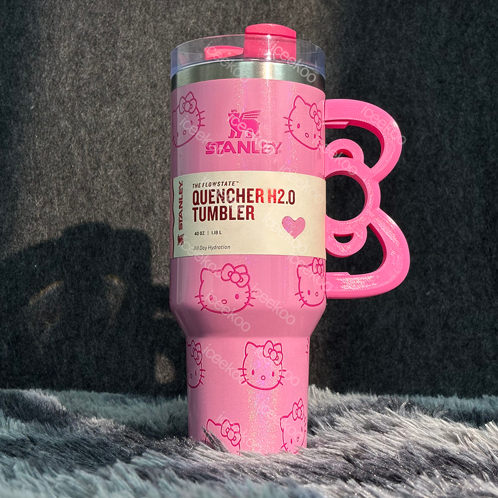 40oz Pink Bow-shaped handle Kitty Tumbler