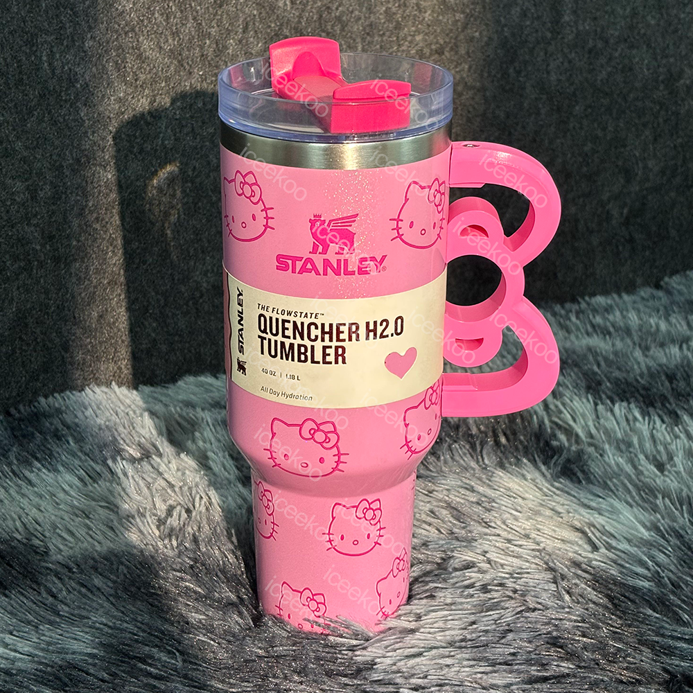 40oz Pink Bow-shaped handle Kitty Tumbler