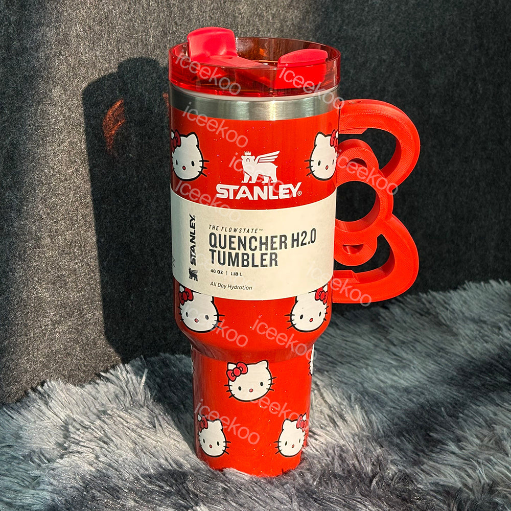 40oz Pink Bow-shaped handle Kitty Tumbler