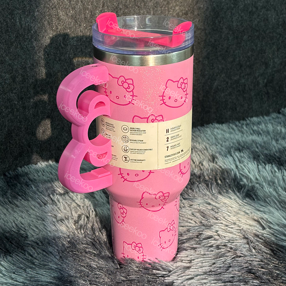 40oz Pink Bow-shaped handle Kitty Tumbler