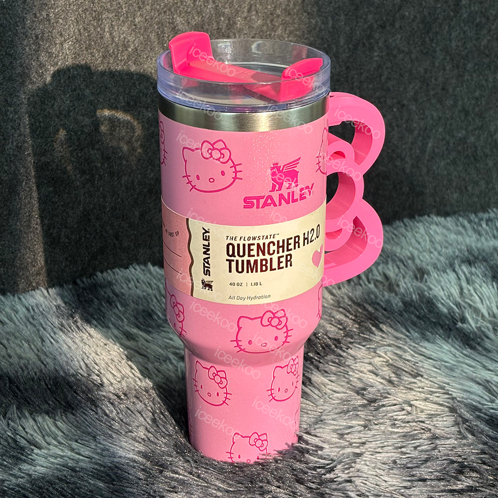 40oz Pink Bow-shaped handle Kitty Tumbler