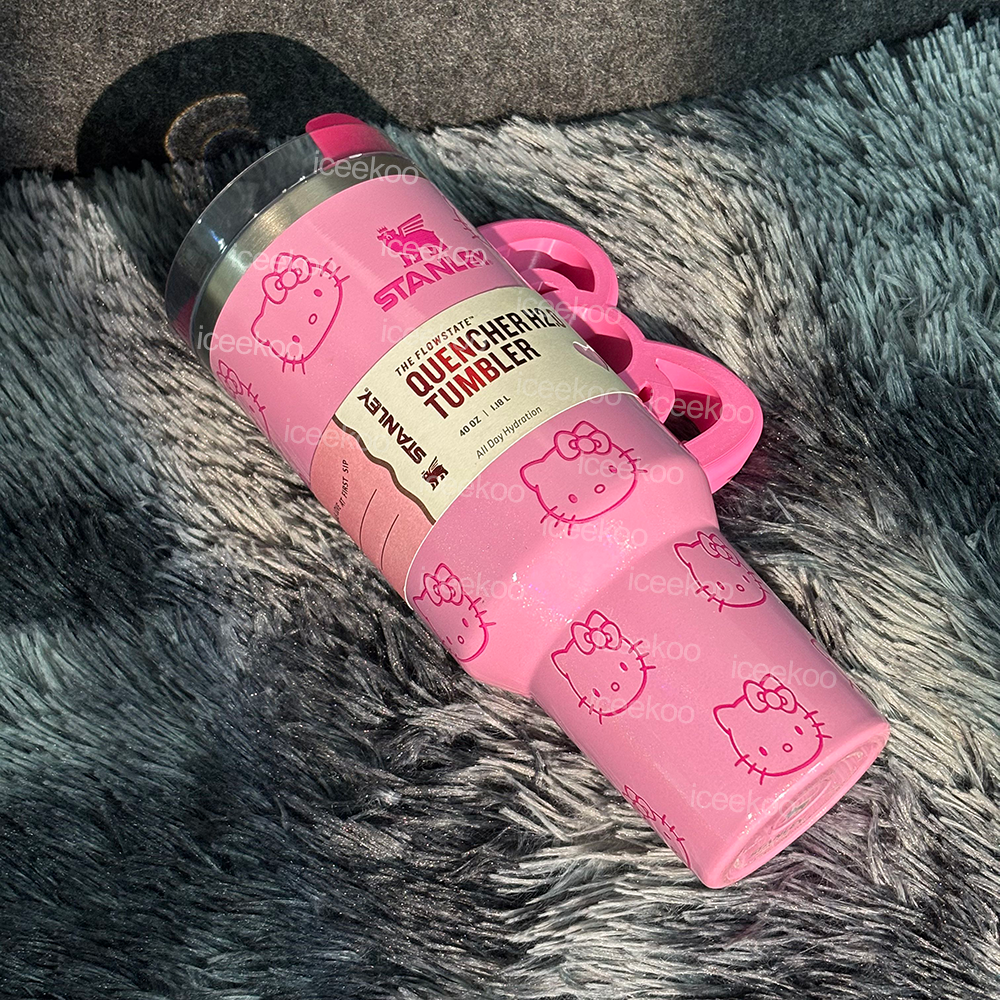 40oz Pink Bow-shaped handle Kitty Tumbler