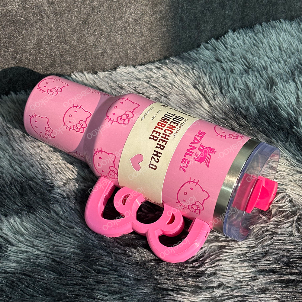 40oz Pink Bow-shaped handle Kitty Tumbler