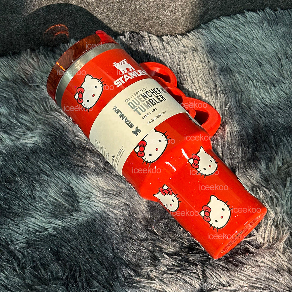 40oz Pink Bow-shaped handle Kitty Tumbler