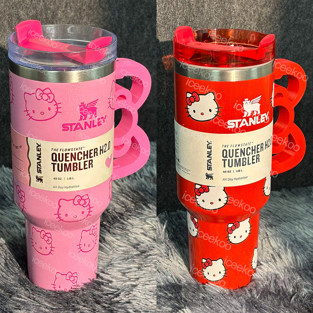 40oz Pink Bow-shaped handle Kitty Tumbler