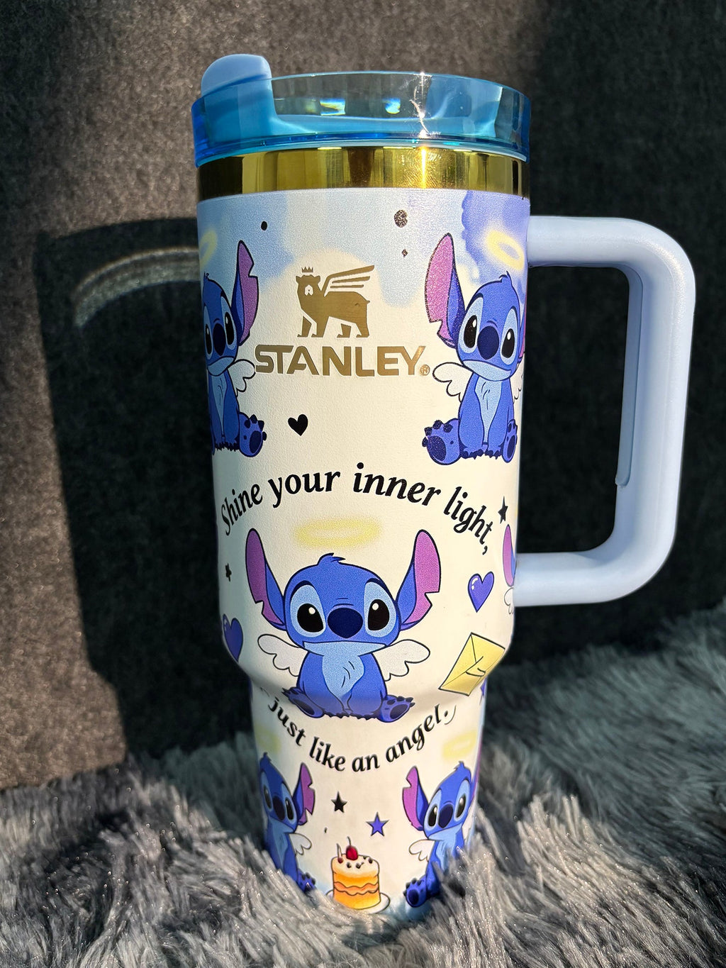 Cute Angel Wing Stitch 40oz Insulated Tumbler With Lid & Straw, Large Capacity Travel Water Cup