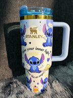 Cute Angel Wing Stitch 40oz Insulated Tumbler With Lid & Straw, Large Capacity Travel Water Cup