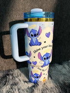 Cute Angel Wing Stitch 40oz Insulated Tumbler With Lid & Straw, Large Capacity Travel Water Cup
