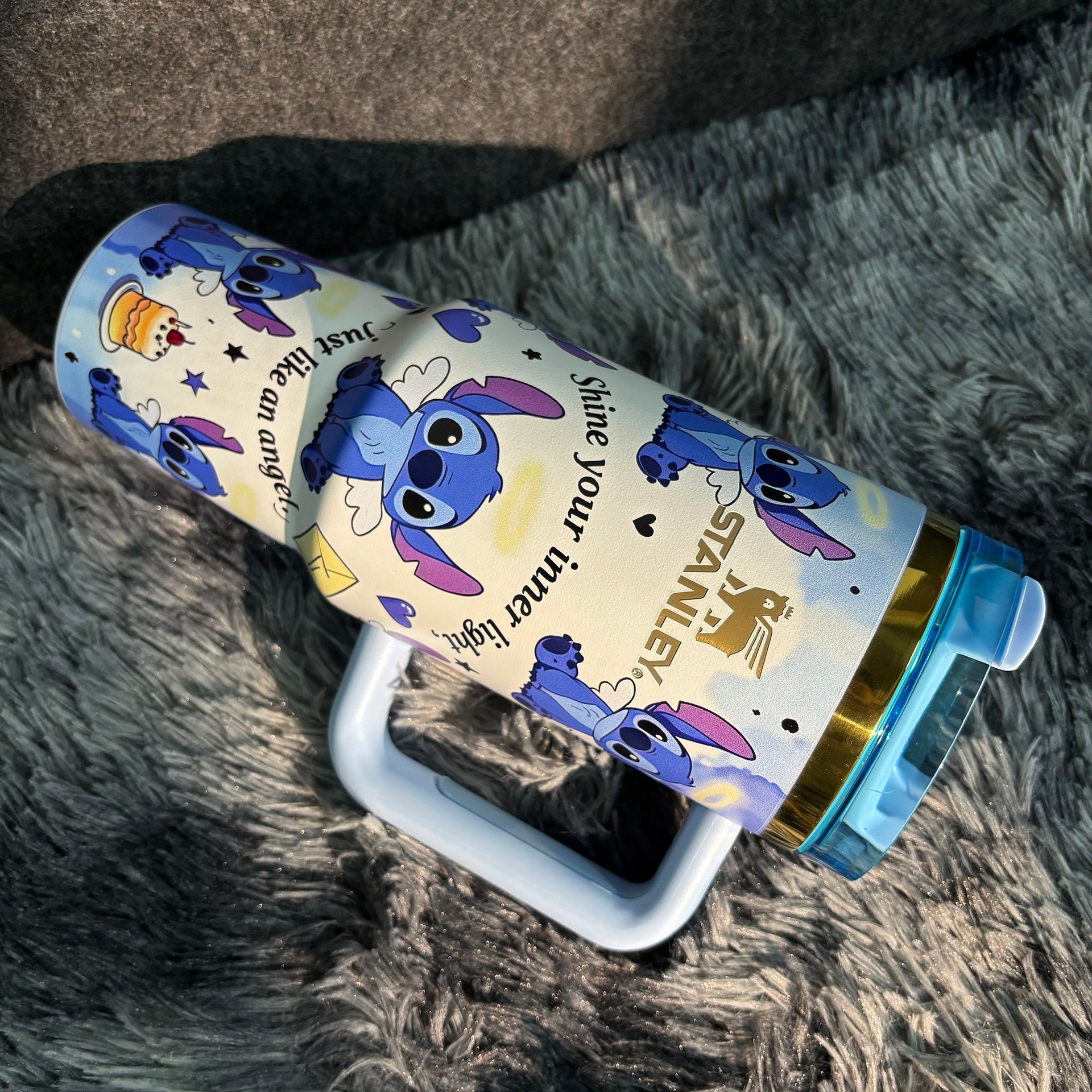 Cute Angel Wing Stitch 40oz Insulated Tumbler With Lid & Straw, Large Capacity Travel Water Cup