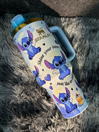 Cute Angel Wing Stitch 40oz Insulated Tumbler With Lid & Straw, Large Capacity Travel Water Cup