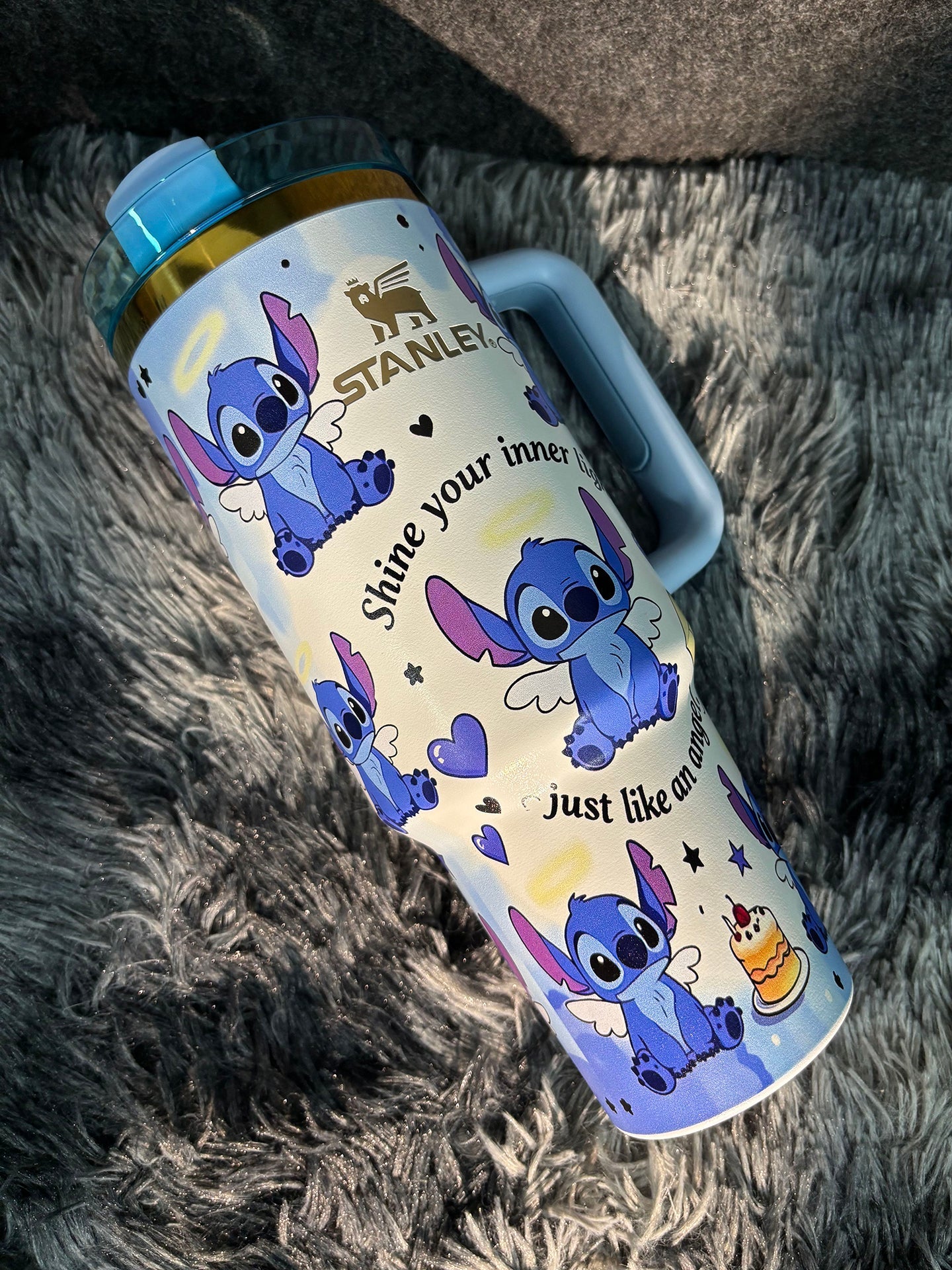 Cute Angel Wing Stitch 40oz Insulated Tumbler With Lid & Straw, Large Capacity Travel Water Cup