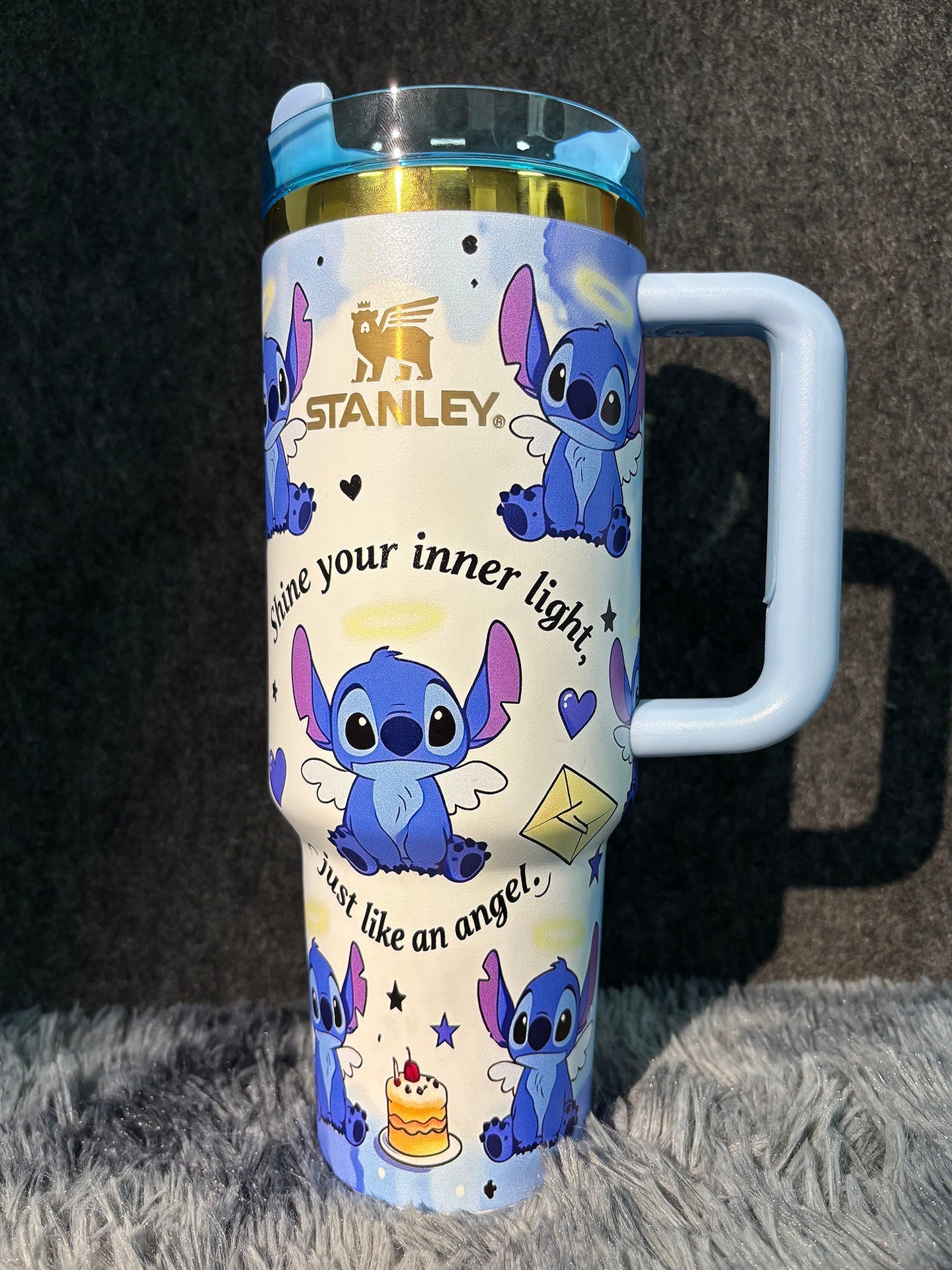 Cute Angel Wing Stitch 40oz Insulated Tumbler With Lid & Straw, Large Capacity Travel Water Cup