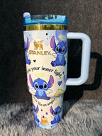 Cute Angel Wing Stitch 40oz Insulated Tumbler With Lid & Straw, Large Capacity Travel Water Cup