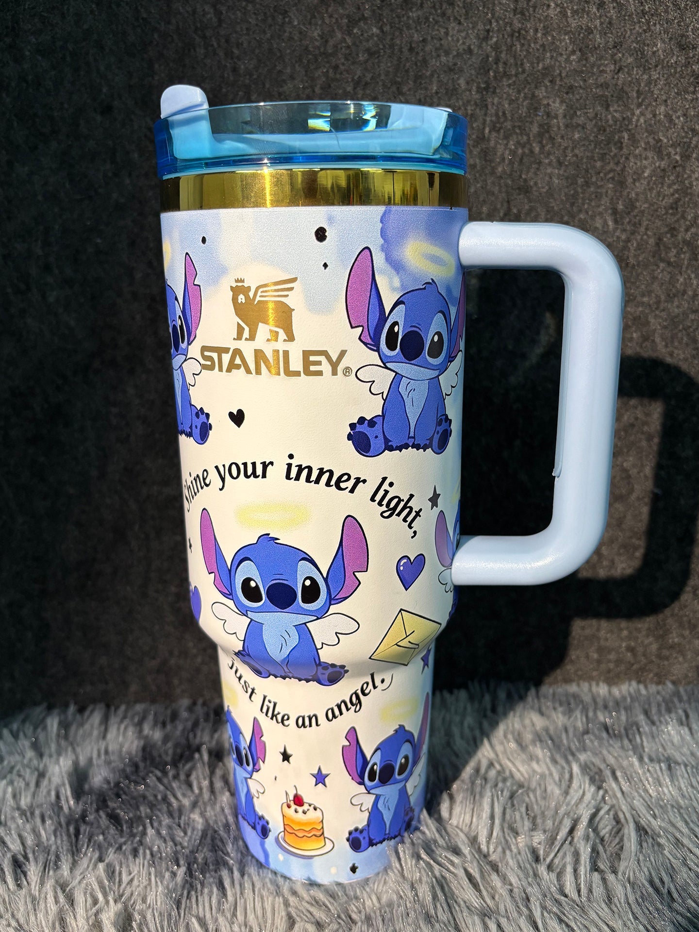 Cute Angel Wing Stitch 40oz Insulated Tumbler With Lid & Straw, Large Capacity Travel Water Cup